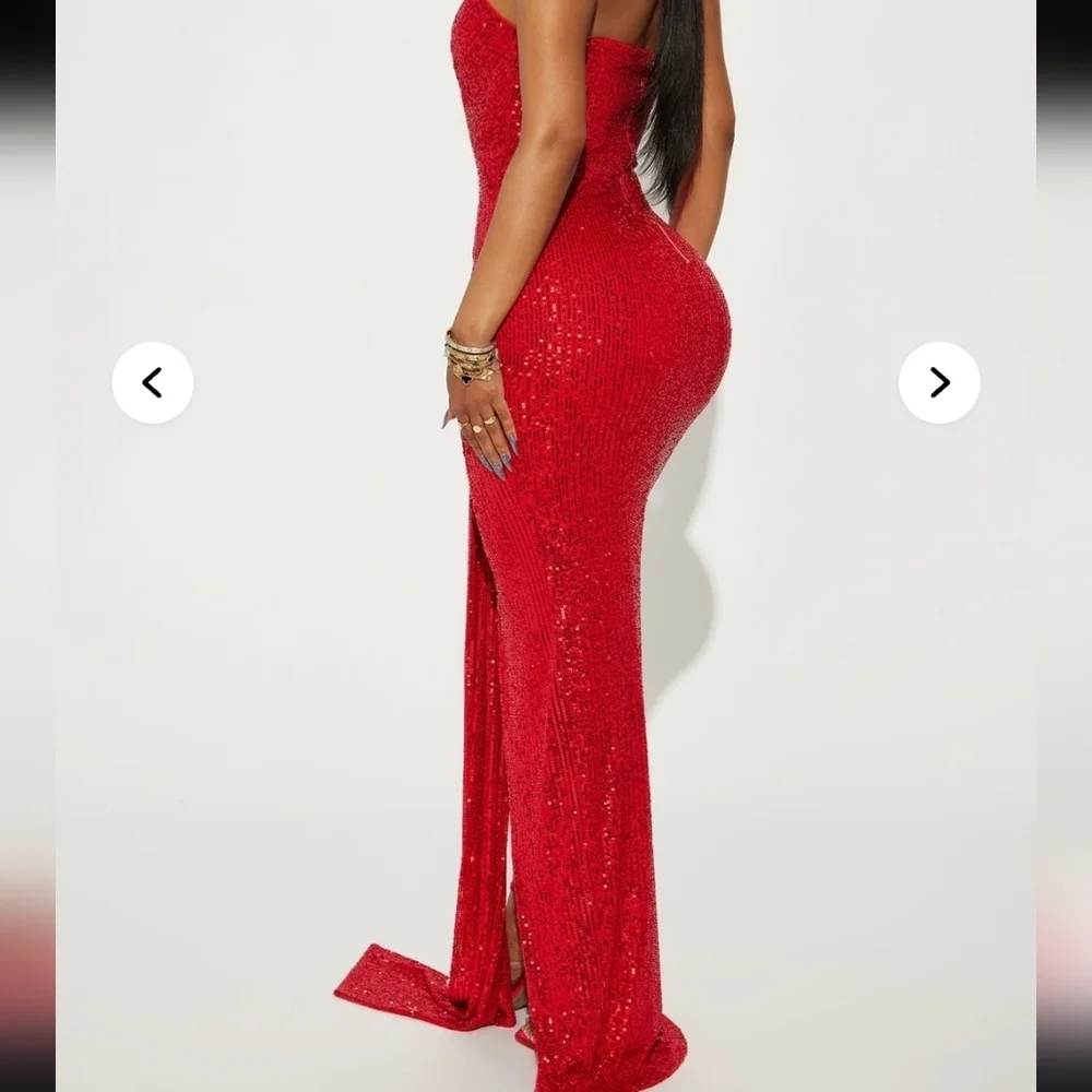 Fashion Nova Red Sequin Prom Dress - Picture 4 of 8
